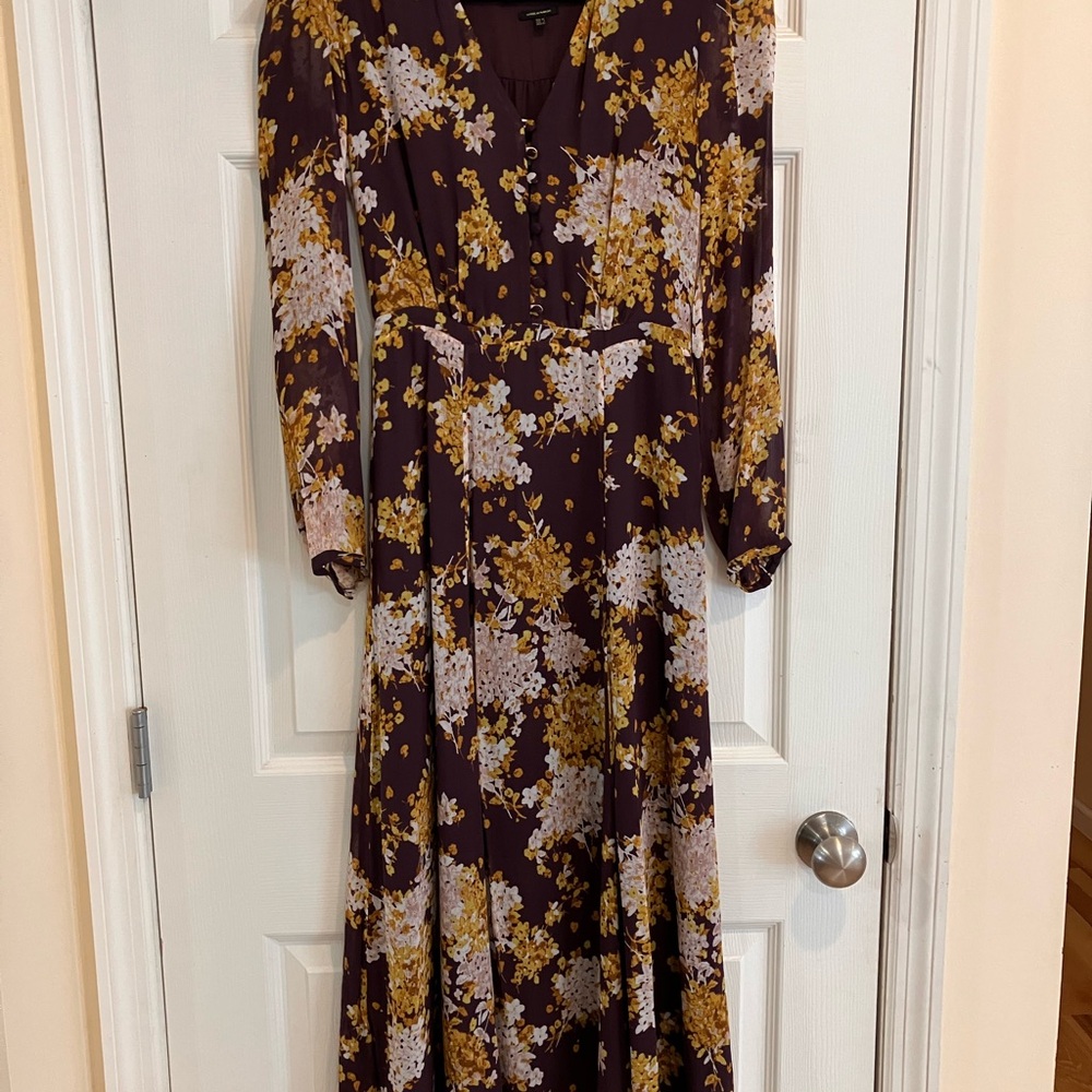 Massimo Dutti Midi Floral Dress With Sheer Sleeves Button Detail Size US4 - Picture 2 of 9